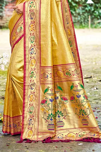 yellow silk blend woven work traditional saree