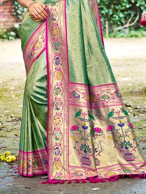 dark green silk blend woven work traditional saree 3