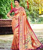 orange silk blend woven work traditional saree