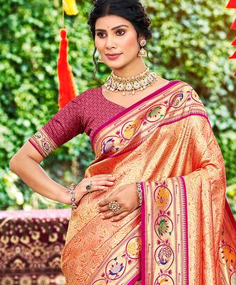 orange silk blend woven work traditional saree 2