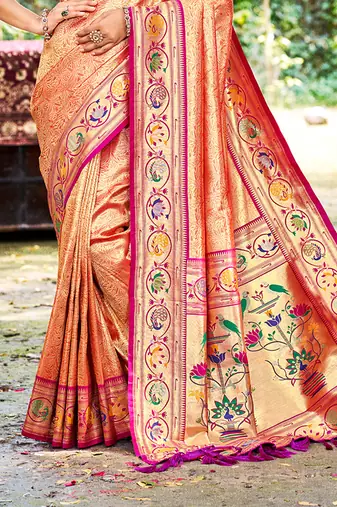 orange silk blend woven work traditional saree