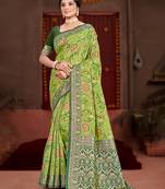 green cottan silk blend with meena woven work traditional saree