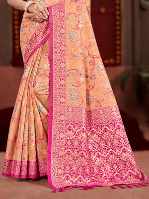 peach cottan silk blend with meena woven work traditional saree 3