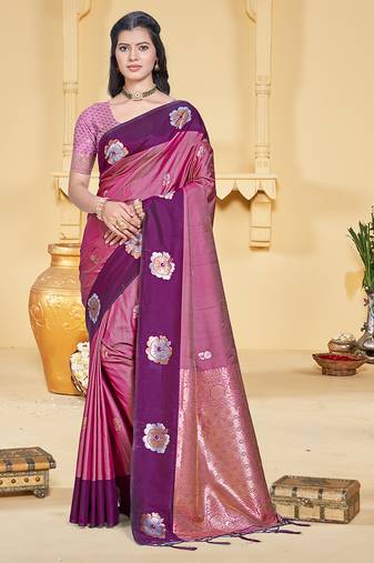purple silk blend woven work traditional saree