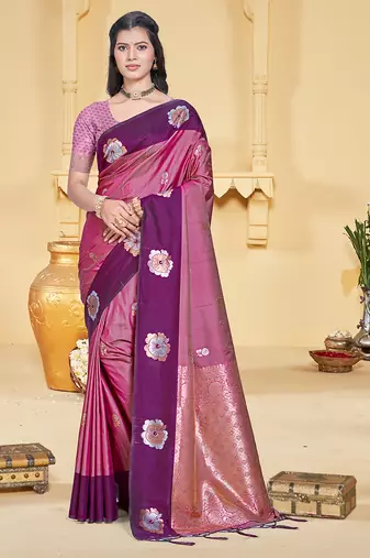 purple silk blend woven work traditional saree