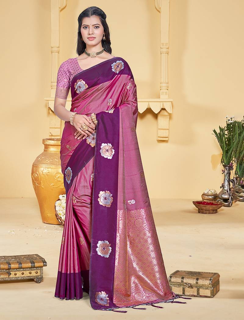purple silk blend woven work traditional saree