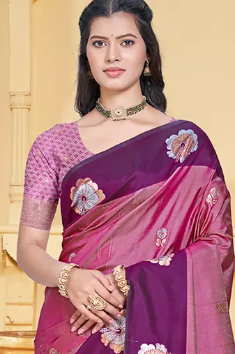 purple silk blend woven work traditional saree
