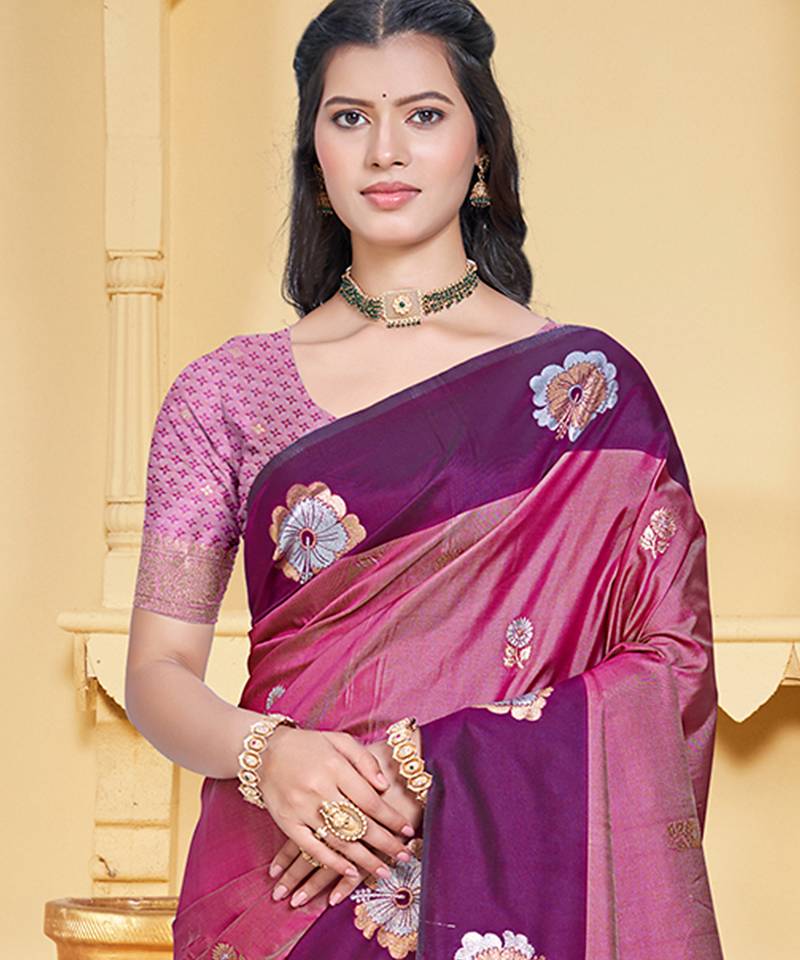 purple silk blend woven work traditional saree