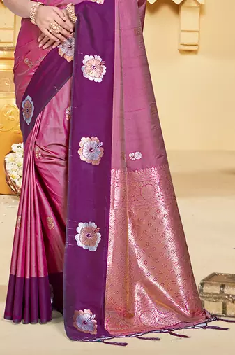 purple silk blend woven work traditional saree