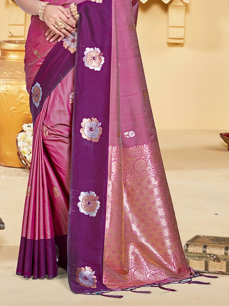 purple silk blend woven work traditional saree