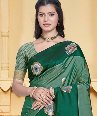 green silk blend woven work traditional saree 2