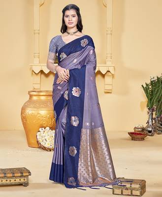 navy_blue silk blend woven work traditional saree 1