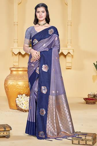 navy_blue silk blend woven work traditional saree