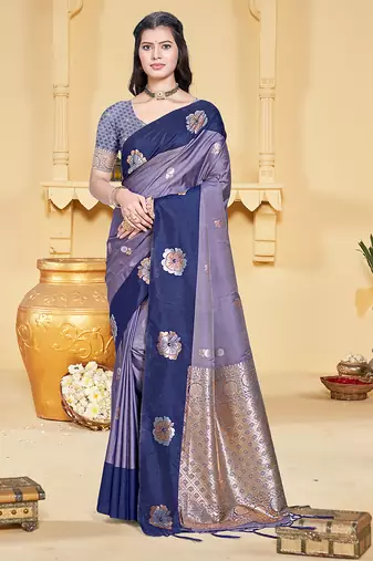 navy_blue silk blend woven work traditional saree