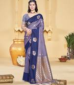 navy_blue silk blend woven work traditional saree