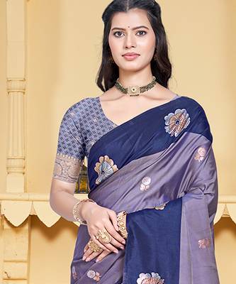 navy_blue silk blend woven work traditional saree 2