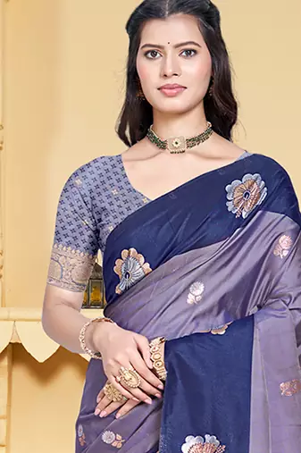 navy_blue silk blend woven work traditional saree