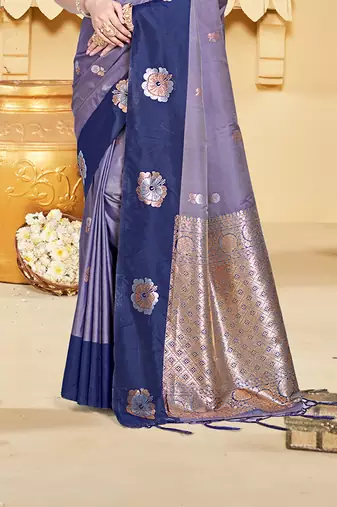 navy_blue silk blend woven work traditional saree