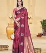 maroon silk blend woven work traditional saree