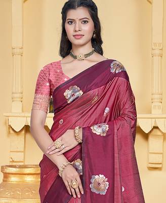 maroon silk blend woven work traditional saree 2