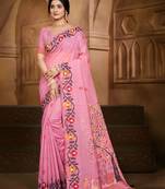 light pink cottan silk blend with meena woven work traditional saree