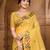 yellow cottan silk blend with meena woven work traditional saree