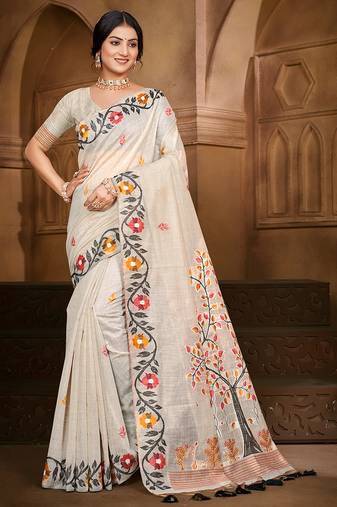 off-white cottan silk blend with meena woven work traditional saree