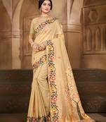 beige cottan silk blend with meena woven work traditional saree
