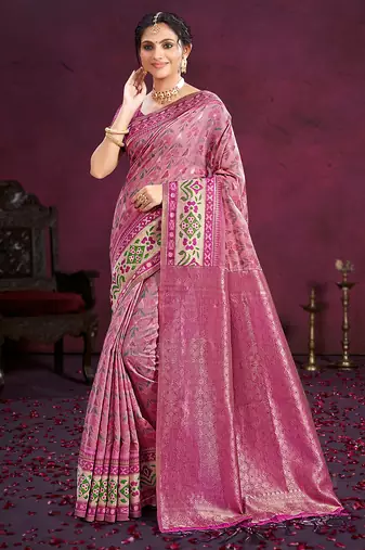 light pink cottan silk blend with meena woven work traditional saree