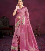light pink cottan silk blend with meena woven work traditional saree