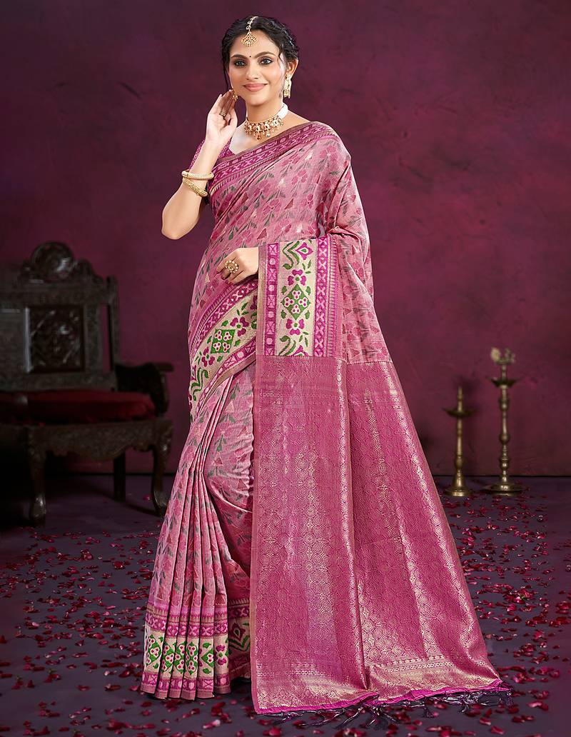 light pink cottan silk blend with meena woven work traditional saree