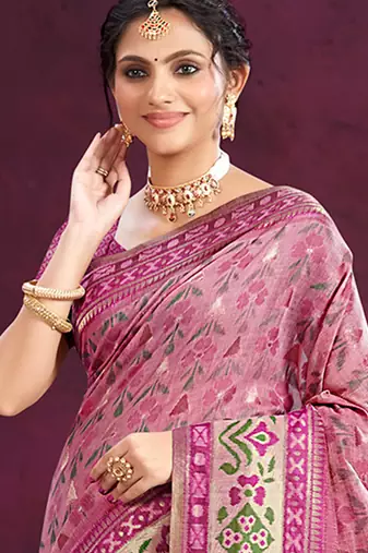 light pink cottan silk blend with meena woven work traditional saree