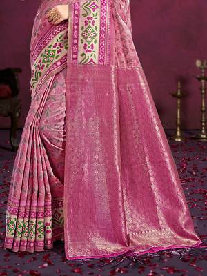 light pink cottan silk blend with meena woven work traditional saree 3