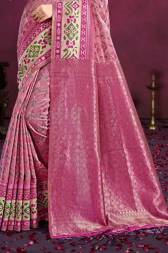light pink cottan silk blend with meena woven work traditional saree