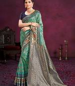 turquoise cottan silk blend with meena woven work traditional saree