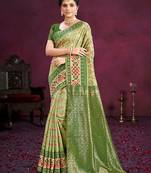 light green cottan silk blend with meena woven work traditional saree