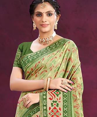 light green cottan silk blend with meena woven work traditional saree 2