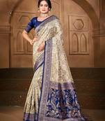 off-white silk blend woven work traditional saree