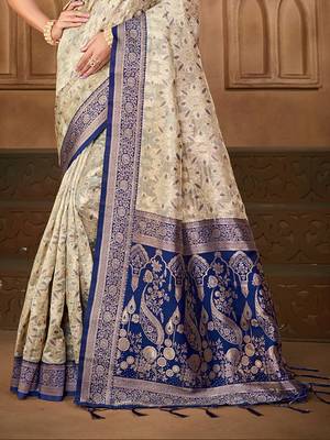 off-white silk blend woven work traditional saree 3
