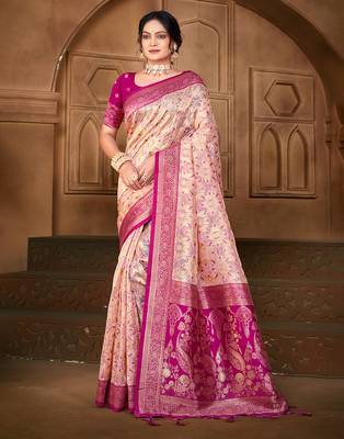 light_pink silk blend woven work traditional saree 1