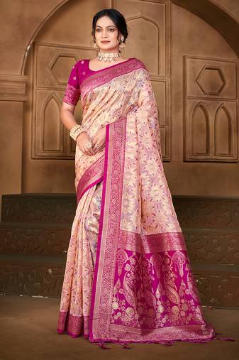 light_pink silk blend woven work traditional saree