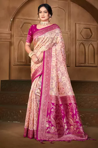 light_pink silk blend woven work traditional saree