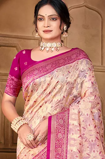 light_pink silk blend woven work traditional saree