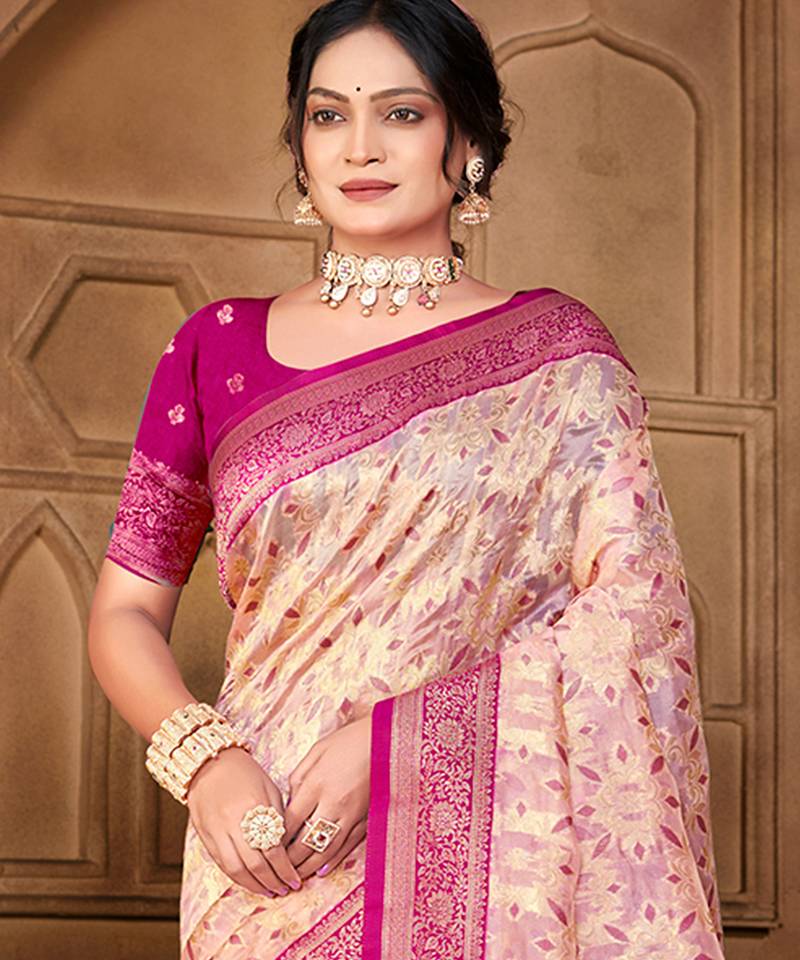 light_pink silk blend woven work traditional saree