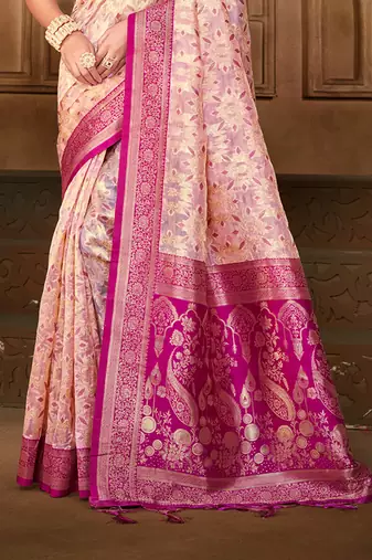 light_pink silk blend woven work traditional saree