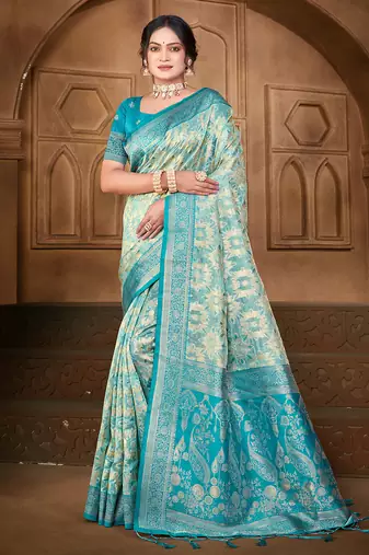 light blue silk blend woven work traditional saree