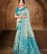 light blue silk blend woven work traditional saree