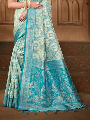 light blue silk blend woven work traditional saree 3
