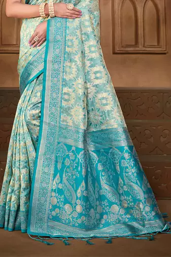 light blue silk blend woven work traditional saree