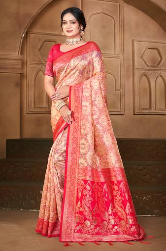 light_peach silk blend woven work traditional saree